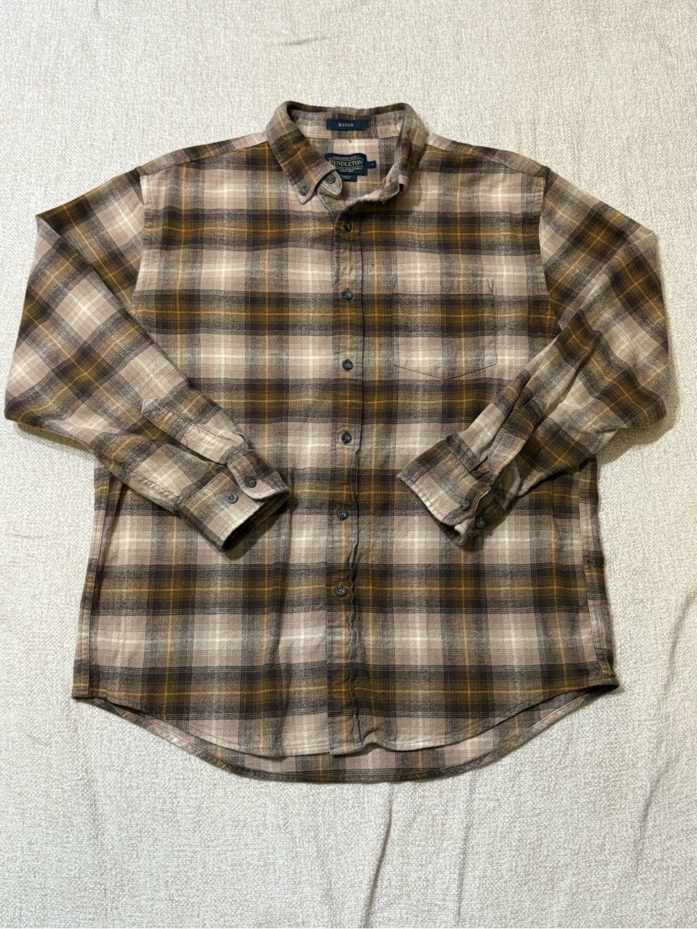 Pendleton Mason Flannel Shirt Mens L Brown Plaid Gorpcore Workwear Cotton